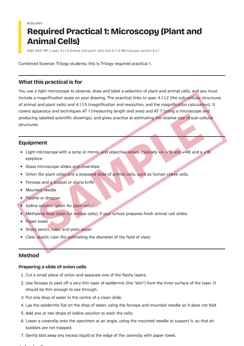 Sample: an inside page of AQA GCSE Science Required Practicals: the complete set