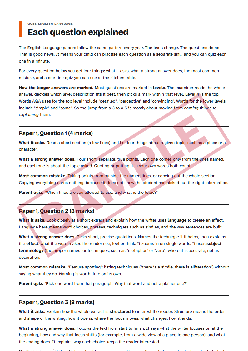 Sample: an inside page of The Parent Revision Kit: GCSE English Language